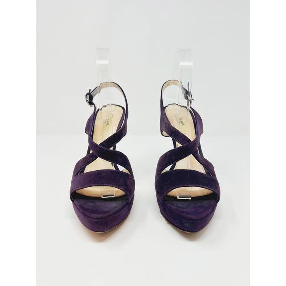 Prada Calzature Purple Donna Suede Strappy Heeled Platform Sandals EU 39.5 - Picture 3 of 10